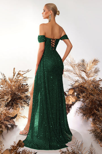 Off the Shoulder Sheath Corset Dark Green Evening Dress